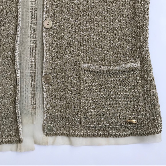 Escada Metallic Gold Holiday Cardigan with Elbow Patches S - Picture 4 of 8